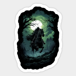 Mystical Black Rider in Moonlit Forest - Fantasy Sticker